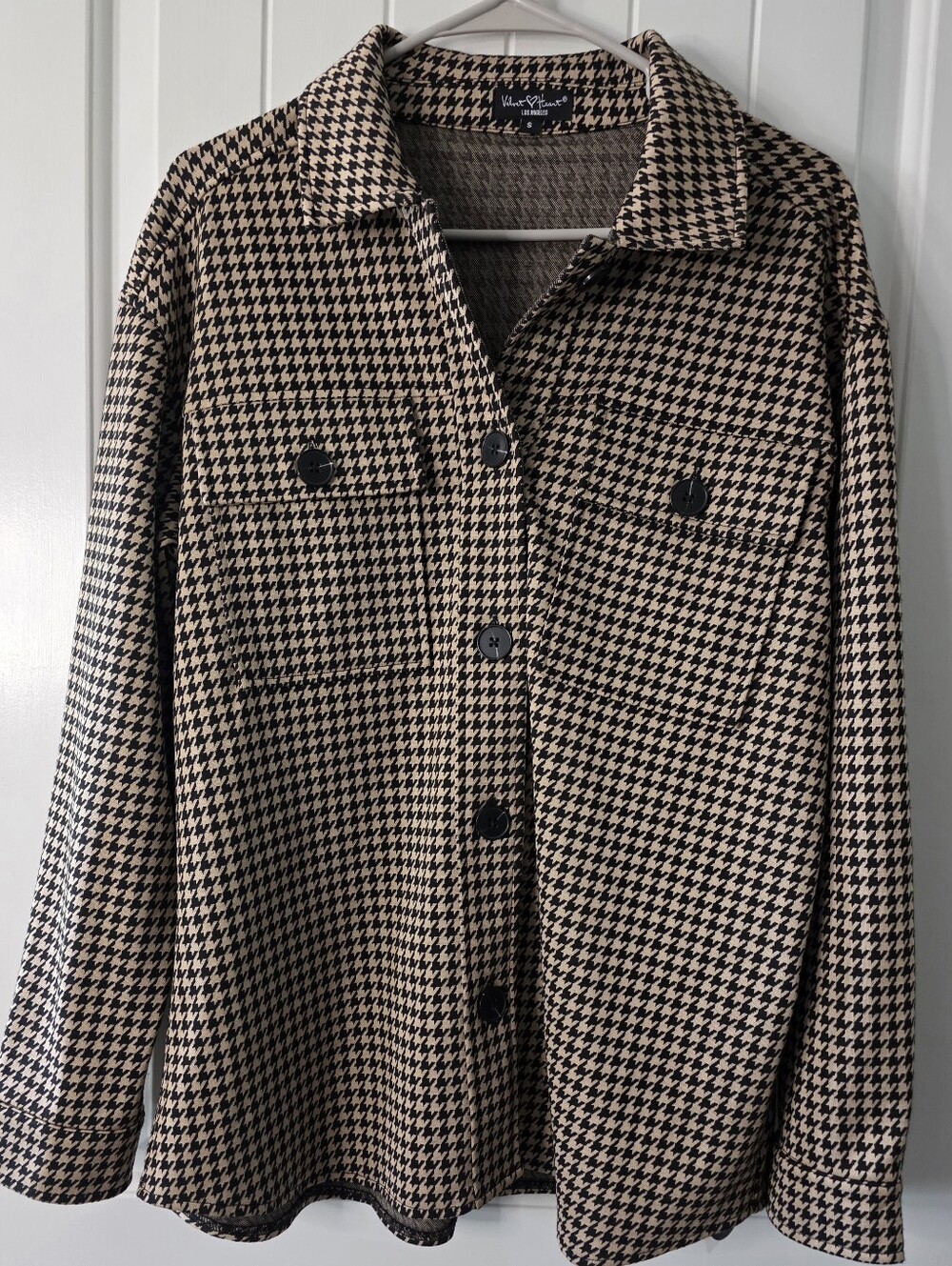 Velvet Hearts Houndstooth Button-Front Jacket - Beige & Black NWOT S